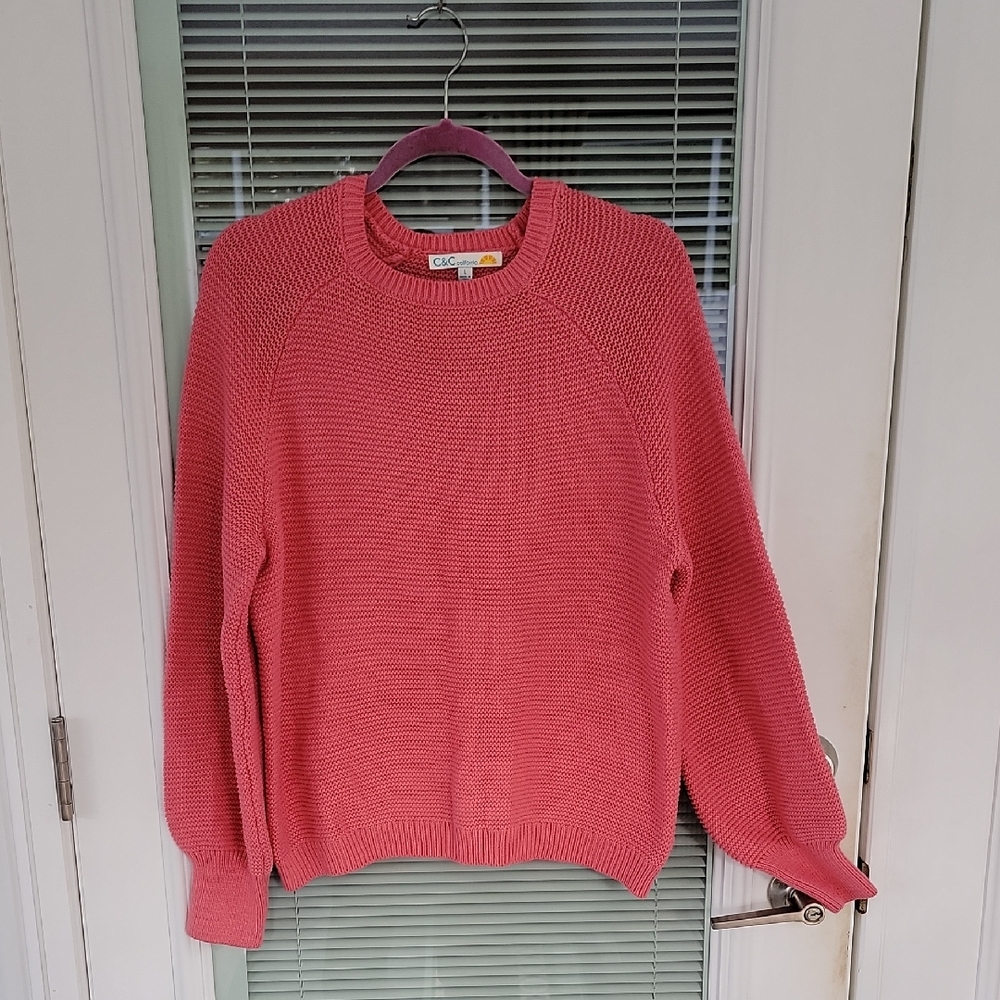 C&C California Crew Neck Sweater Cotton Blend Sz L Ribbed Cuff